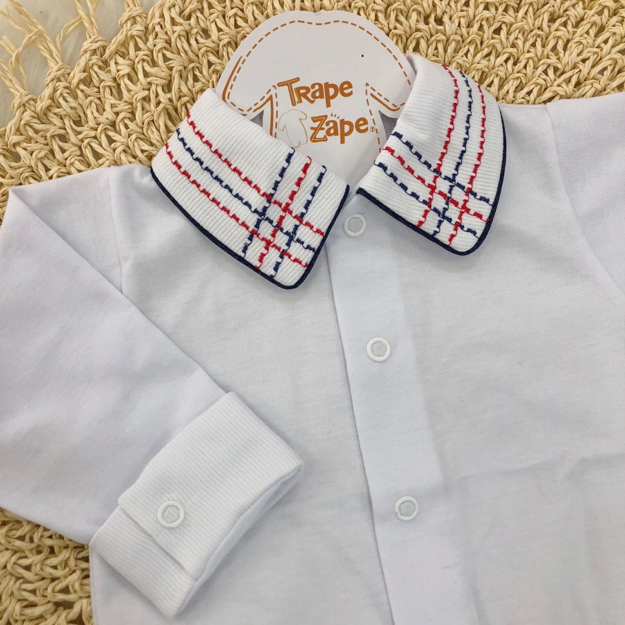 Body Gola Bordada - Pontilhado Marinho e Vermelho